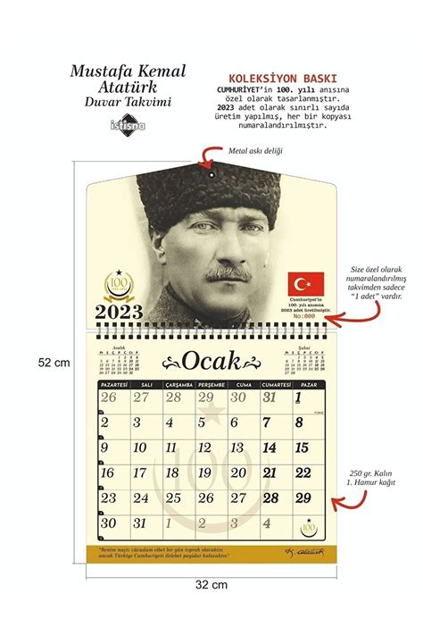 Atatürk duvar takvimi 2019